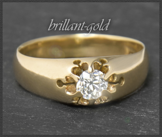 Antik Ring, 0,54ct lupenreiner Kissenschliff Diamant, 585 Gold