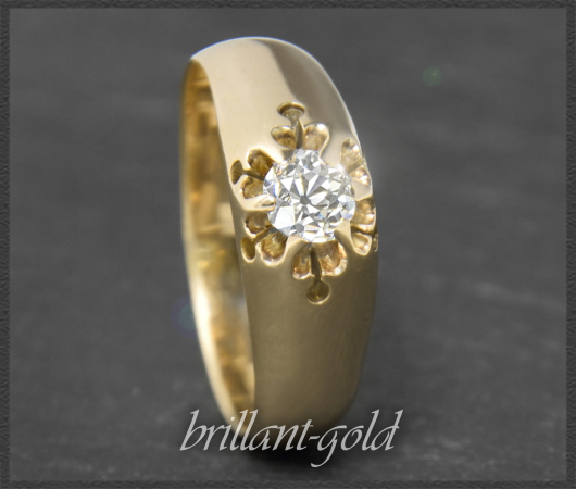 Antik Ring, 0,54ct lupenreiner Kissenschliff Diamant, 585 Gold