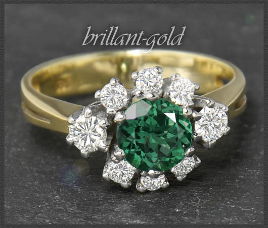 Diamant & Turmalin Ring mit 1,45ct, 585 Gold, Vintage