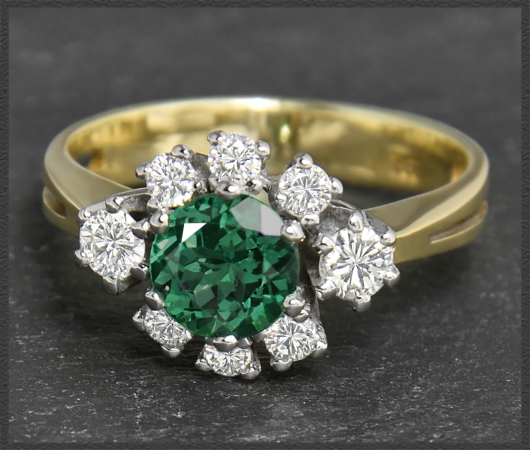 Diamant & Turmalin Ring mit 1,45ct, 585 Gold, Vintage