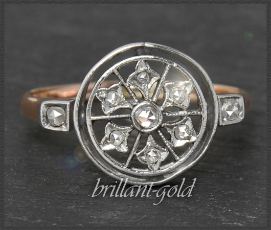 Ring mit Diamanten, 750 Rotgold & Platin, Antik um 1890