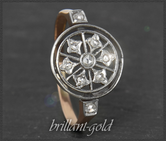 Ring mit Diamanten, 750 Rotgold & Platin, Antik um 1890