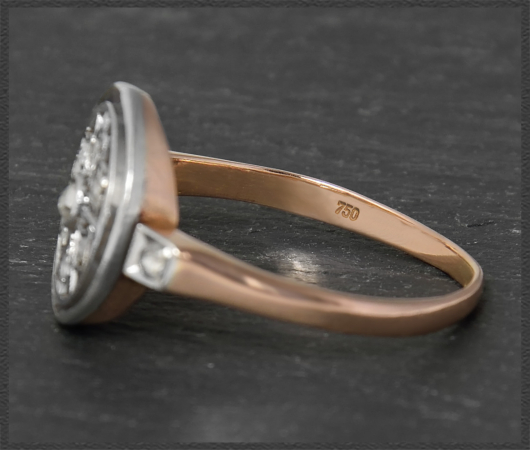 Ring mit Diamanten, 750 Rotgold & Platin, Antik um 1890