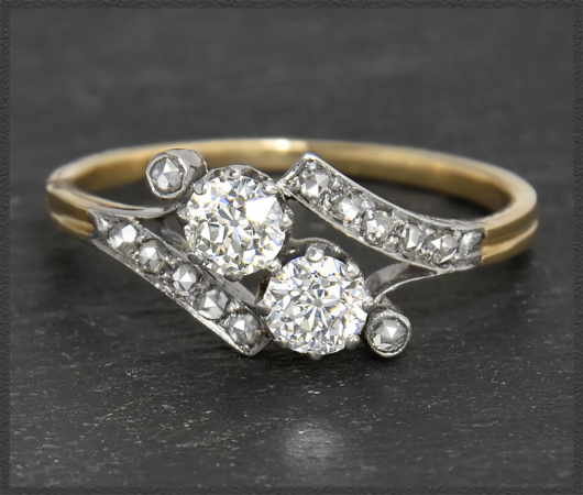 Antik 0,70ct Diamant "toi et moi" Ring, Gold & Platin