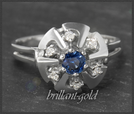 Vintage Diamant & Saphir Ring mit 0,47ct, 585 Weißgold
