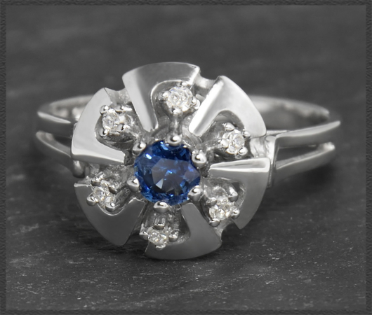 Vintage Diamant & Saphir Ring mit 0,47ct, 585 Weißgold