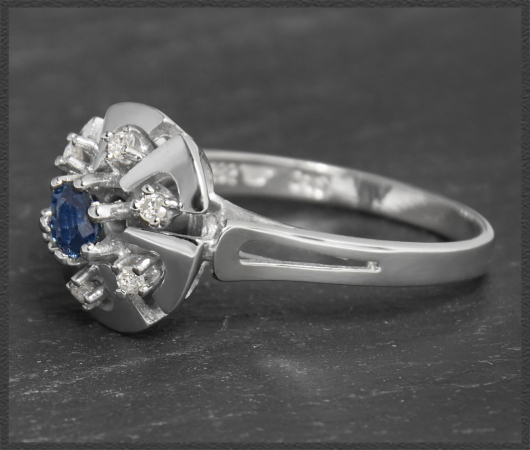 Vintage Diamant & Saphir Ring mit 0,47ct, 585 Weißgold