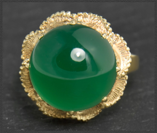 Chrysopras Ring 585 Gelbgold, 12,5ct Cabochon