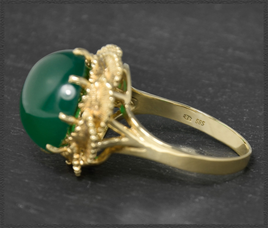 Chrysopras Ring 585 Gelbgold, 12,5ct Cabochon