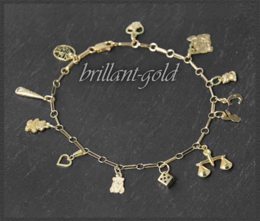 Bettelarmband aus 585 Gelbgold, mit 12 Anhängern