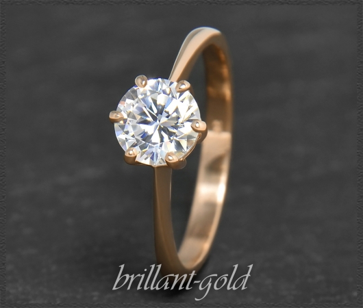 585 Gold Brillant Ring 1,08ct; Si2; 14 Karat Rotgold