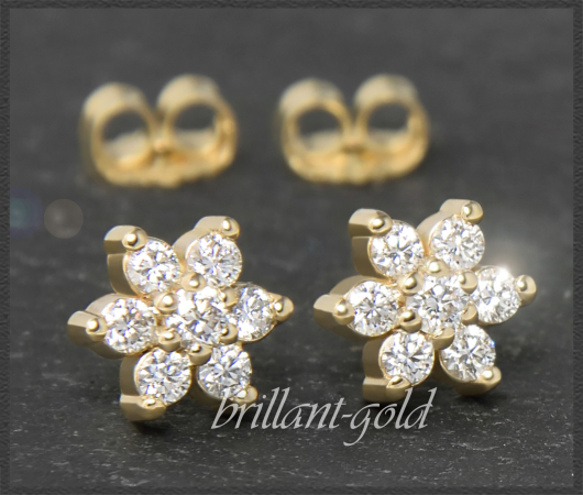 Brillant Ohrstecker Blume/Stern, Lupenrein, 585 Gold