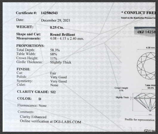 585 Gold Brillant Ring 0,25ct, Si2; DGI Zertifikat