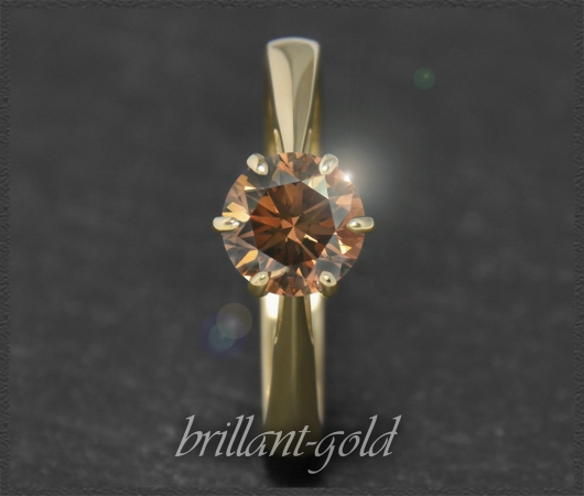 Brillant 585 Gold Solitär Ring, 1,01ct, Si2, braun