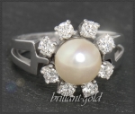 Diamant & Perlen Ring, 0,50ct Brillanten, 585 Gold