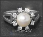 Diamant & Perlen Ring, 0,32ct Brillanten, 585 Weißgold
