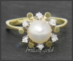 Vintage Diamant & Perlen Ring mit Brillanten, 585 Gold